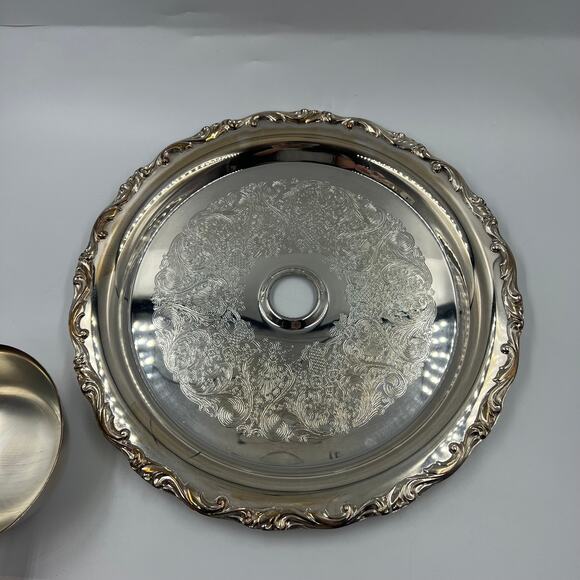 Vintage Silver Plated Chips N Dip Decorative Etched Serving Tray Bridgerton - Picture 8 of 11